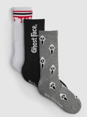 3pk Ghost Face Ribbed Socks Scream women’s size 8-10